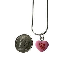 LOVE YOU Pendant Necklace Conversation Heart Valentine 18” Snake Chain NWOT